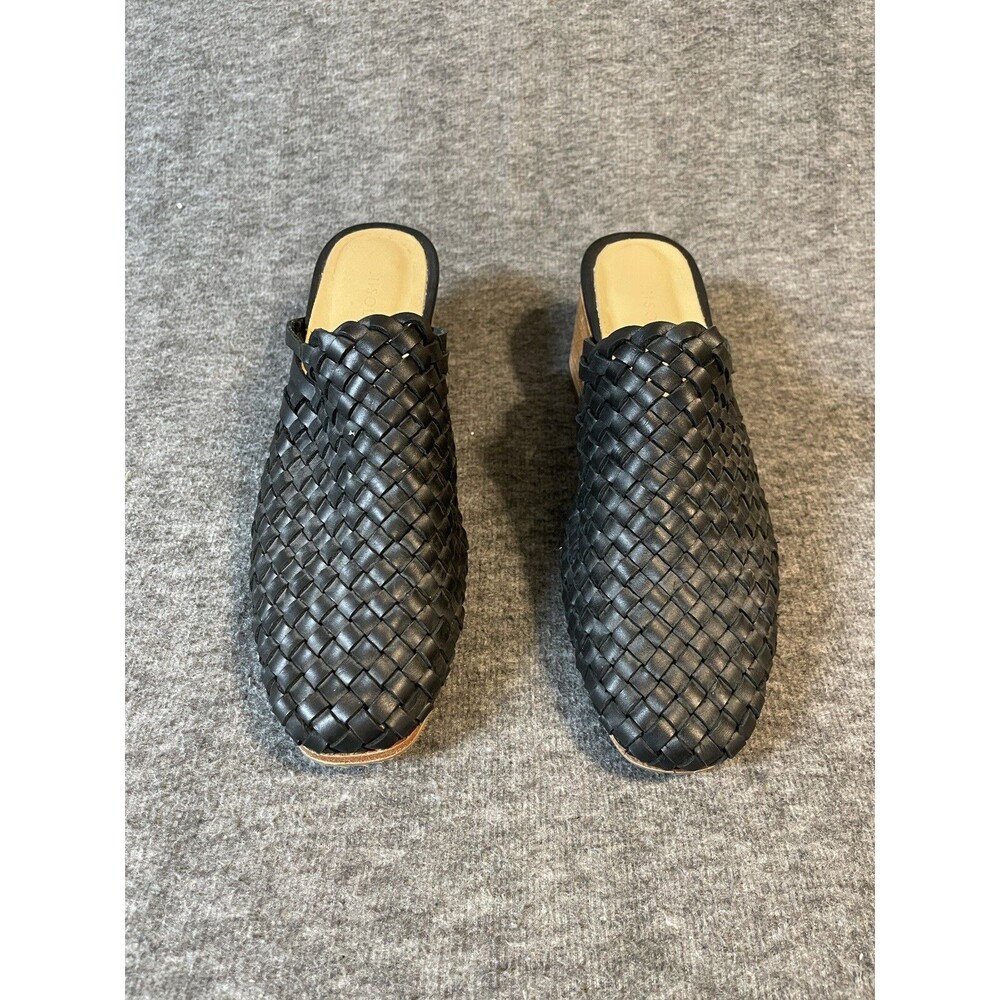 NISOLO All Day Woven Heeled Mule Black Women Leather Shoes Size 8 VERY GOOD